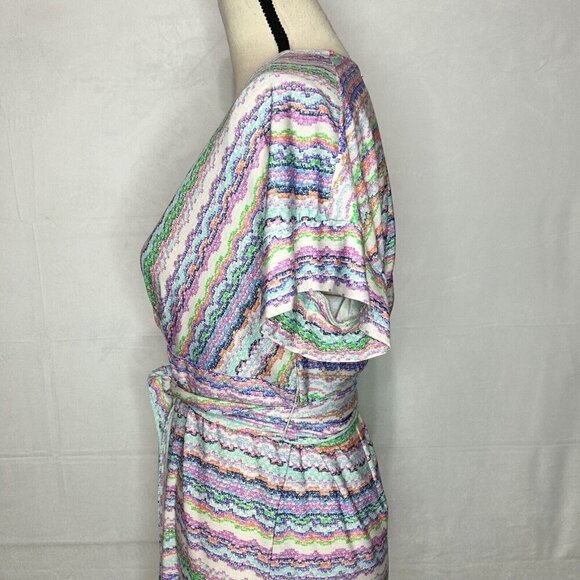 BCBG MaxAzria Multicolor Belted Tie-Back Dress V-Neck Surplice Stretch Sz S - Picture 5 of 8